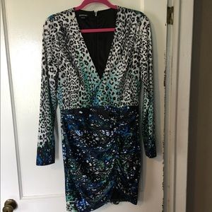 Bebe - Long Sleeve Plunge Neck Dress